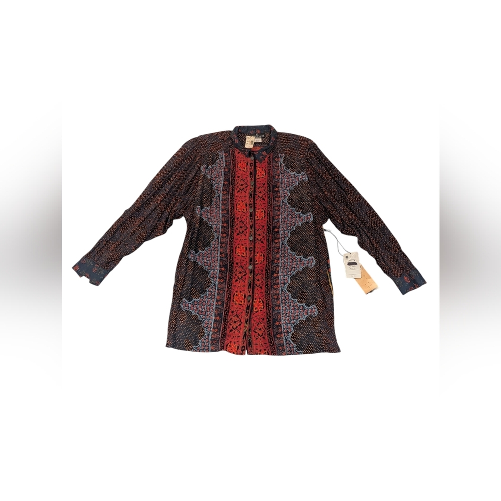Carole Little NWT Relaxed Mixed Media Print Button-Up Long Sleeve Blouse - Sz 12